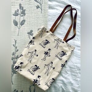 Weaver House Weaving Loom Ladies Canvas Tote Bag Leather Handles GUC